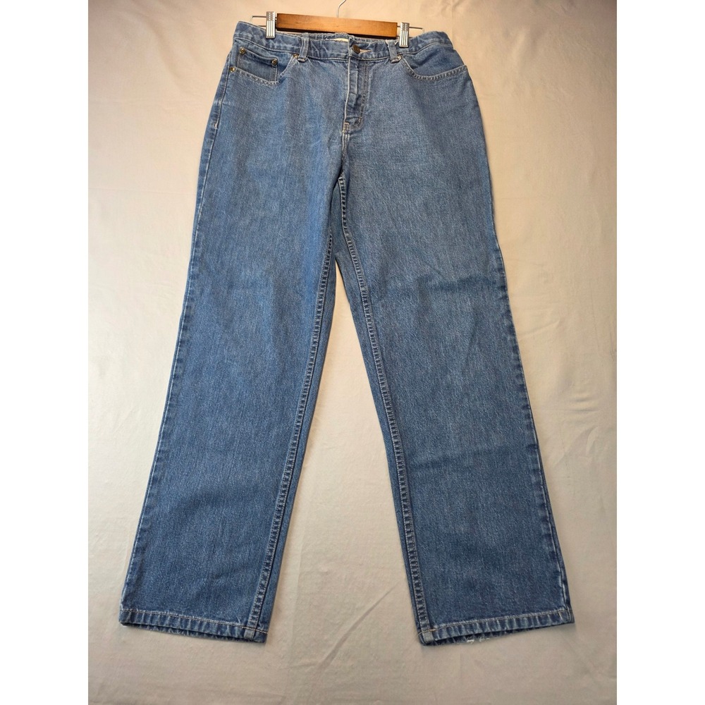Eddie Bauer Womens Straight Leg Jeans Blue Medium Wash High Rise Cotton Size 12